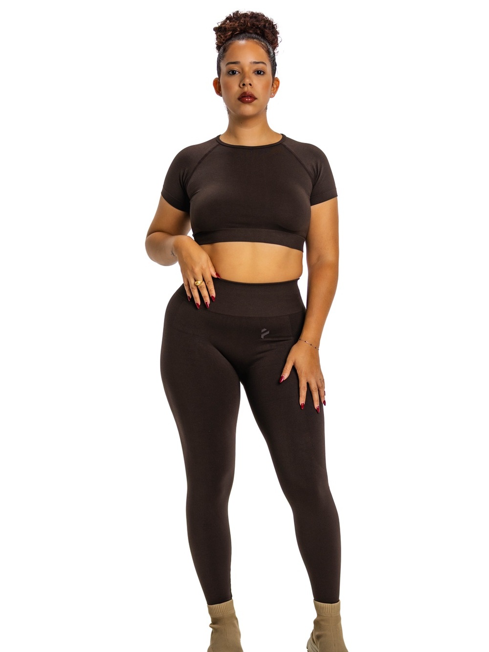 PHERO MOVEMENT Snatched High Waisted Chocolate Brown Sculpting Leggings Gym Yoga